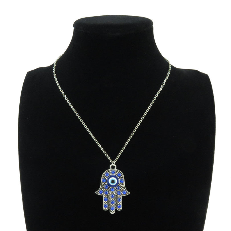 Royal Blue Diamond Evil Eye Pendant Hand Of Fatima Necklace