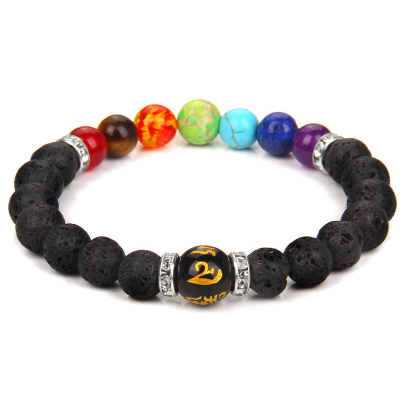 Natural Volcanic Stone Seven Chakra Yoga Energy Bracelet