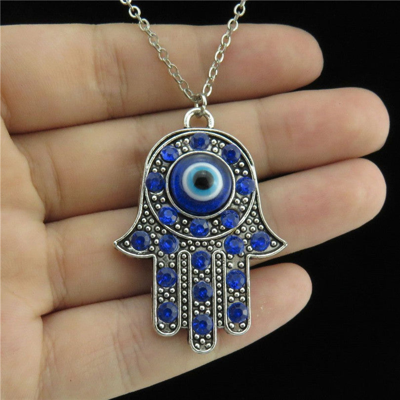 Royal Blue Diamond Evil Eye Pendant Hand Of Fatima Necklace